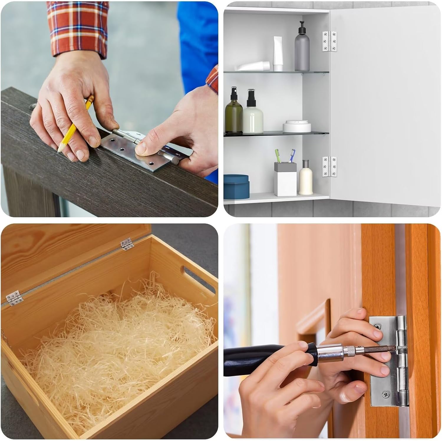 Thumbnail 6 de 10 Stück Klappbares Edelstahl Scharnier-Set 44x31 mm mit 60 Schrauben – robustes Klavierband-Scharnier