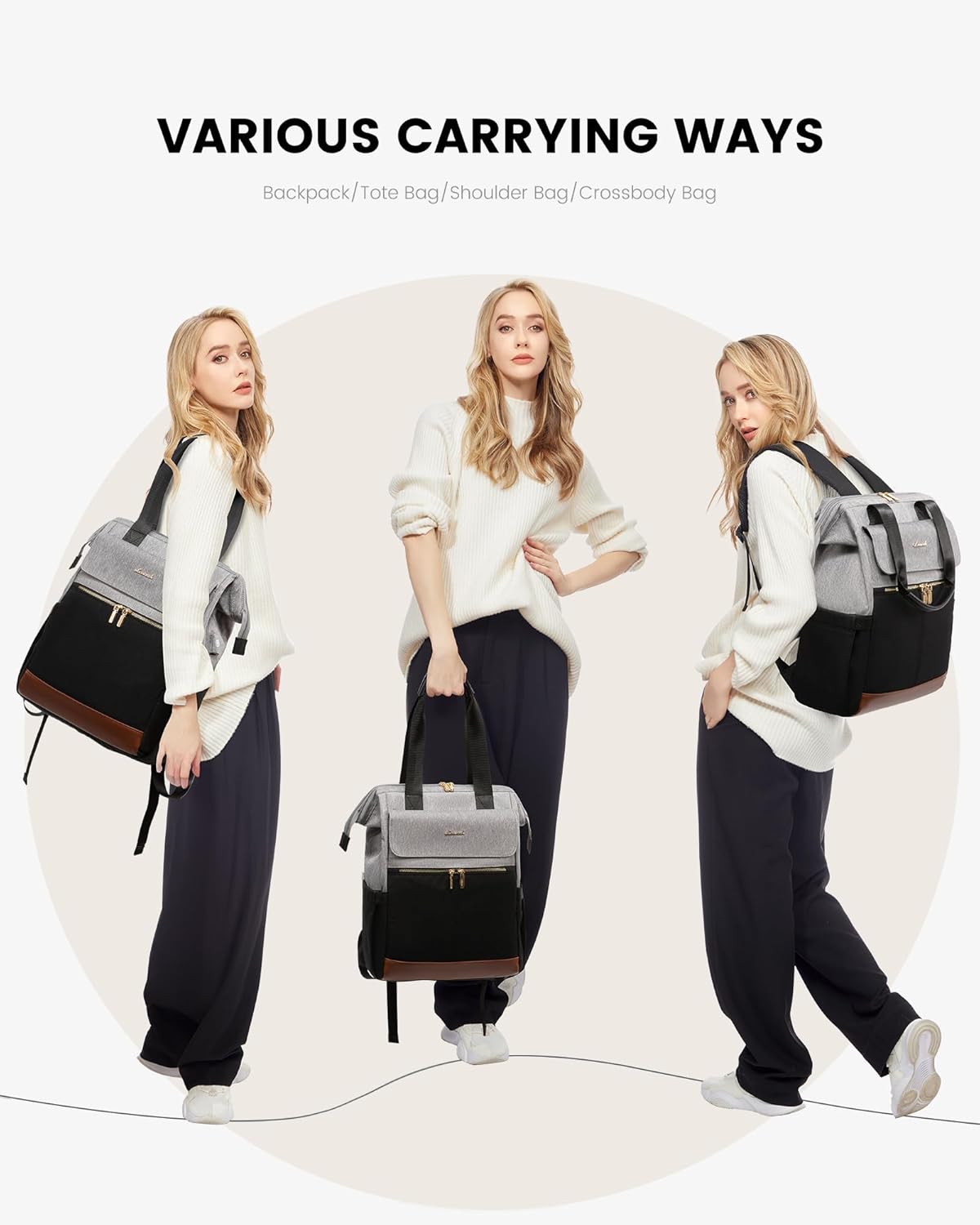 Detalle de LOVEVOOK Sac à dos pour ordinateur portable 15,6 pouces – Gris et noir, 17,3 Zoll, femme