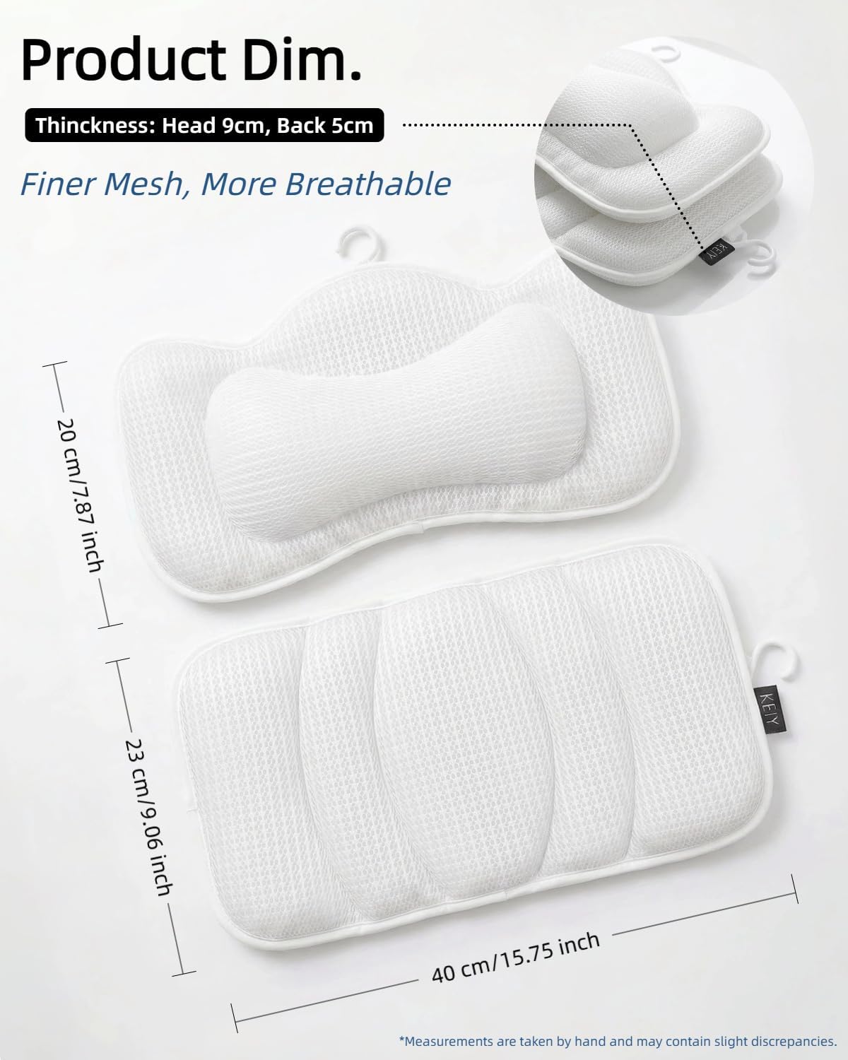 Thumbnail 3 de KEIY Bath Pillows set (2-piece) with 4D air mesh and 8 suction cups – white