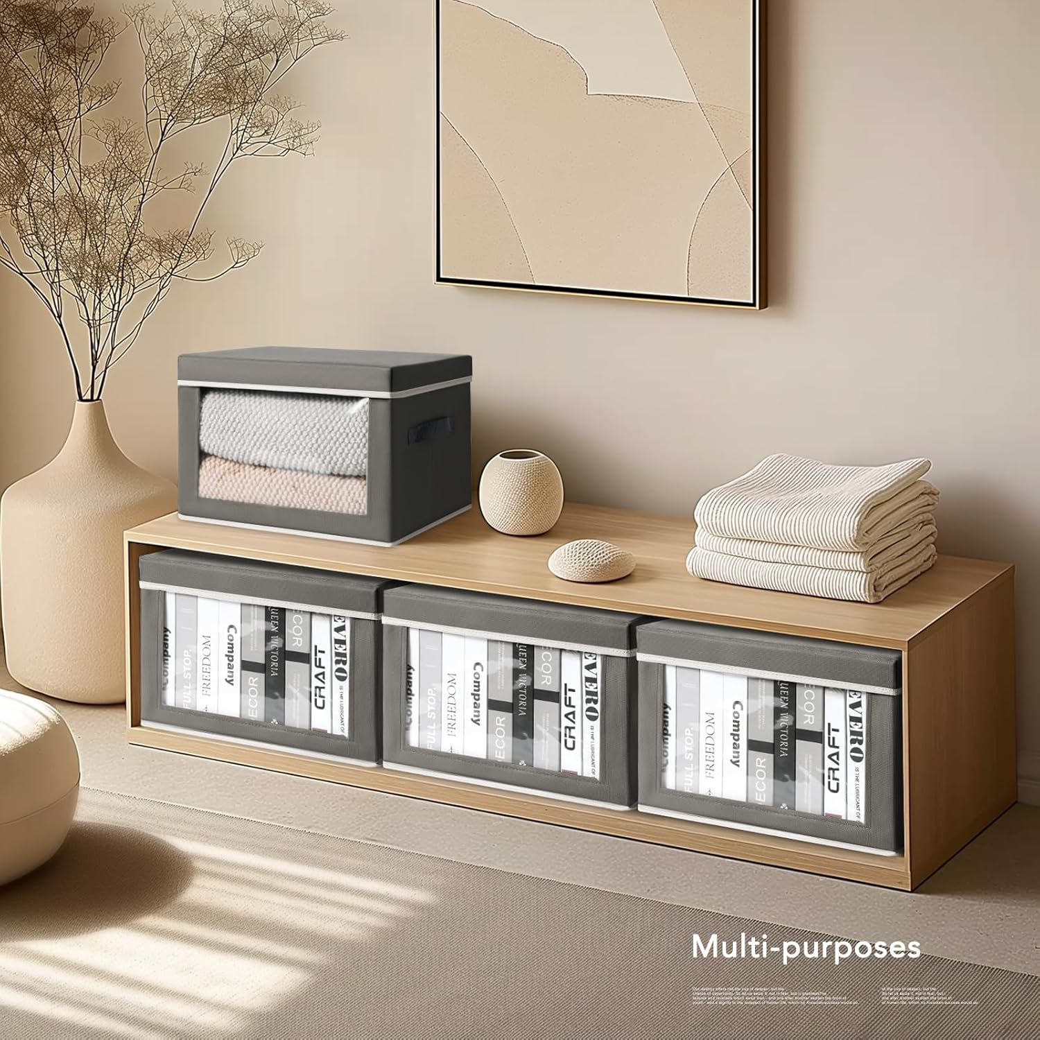 Thumbnail 2 de Homsorout 3-Pack Foldable Storage Boxes with Lids & Clear Window for Wardrobe, Shelf and Home Storage