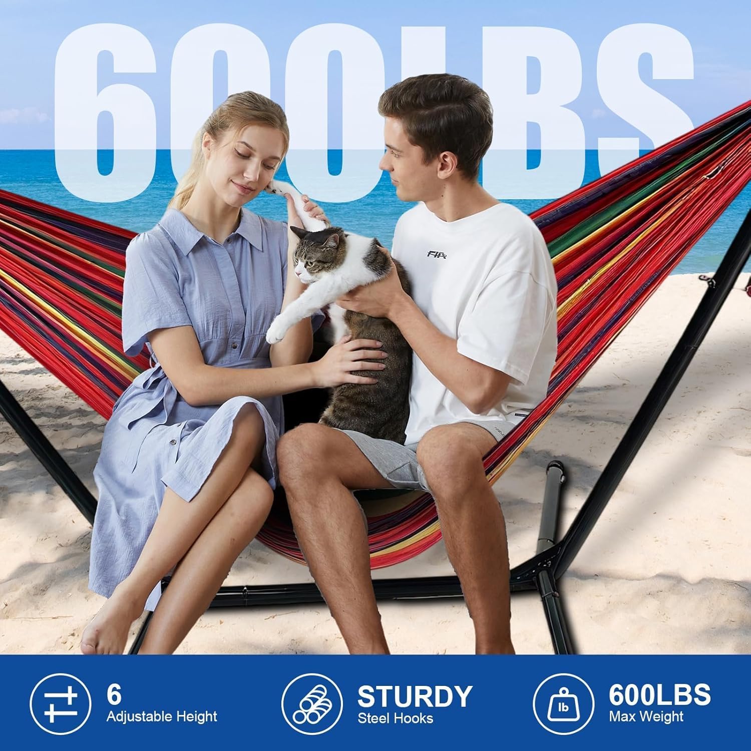 Detalle de Blue 2 Person Hammock with Stand for Outside (600lbs capacity) + Carry Bag