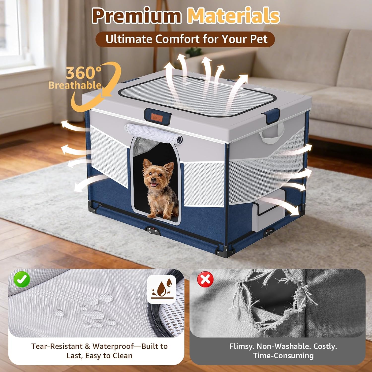 Detalle de PICK FOR LIFE Steel Frame Dog Playpen (81x61x56cm) – Foldable & Washable Puppy Play Pen with 690D Cover