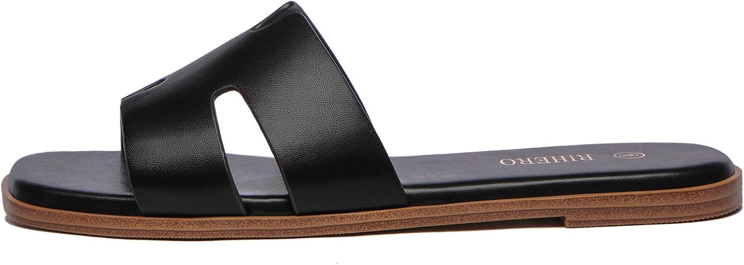 Thumbnail 3 de Rihero Women’s Dressy Flat Sandals Comfortable Slip-On Leather Slide Sandals