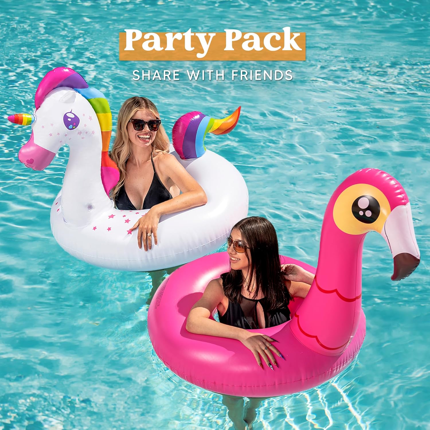 Detalle de JOYIN 2er-Set aufblasbare Einhorn- und Flamingo-Luftmatratzen mit Glitzer – Pool- & Strandspielzeug (102 × 99 cm)