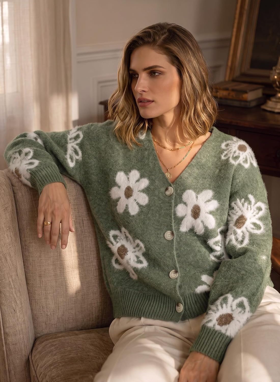 Thumbnail 4 de Dokotoo Cardigan Sweaters V‑Neck Floral Button‑Down