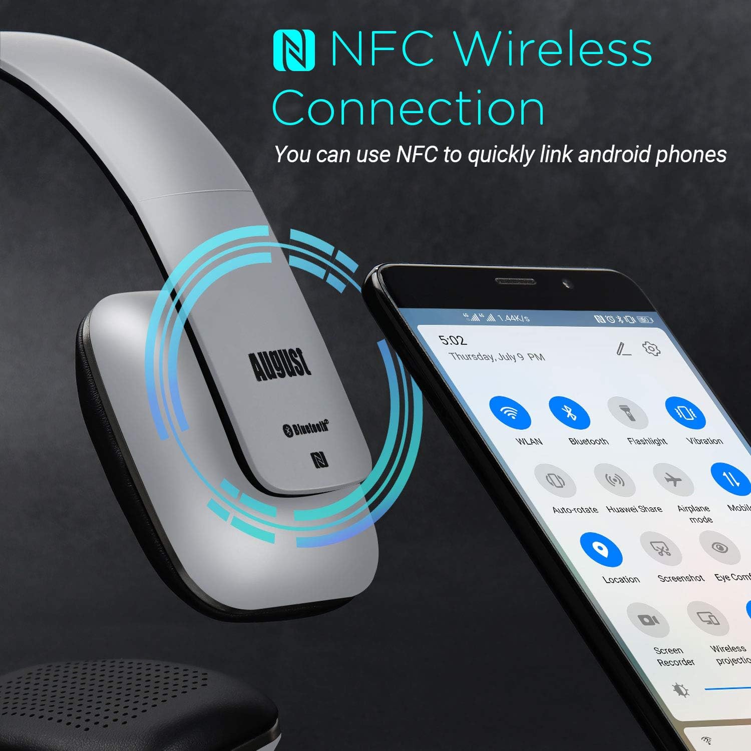 Thumbnail 2 de August EP636 – Bluetooth 4.1 NFC Kopfhörer mit Freisprechfunktion und 14h Akku (Silber)