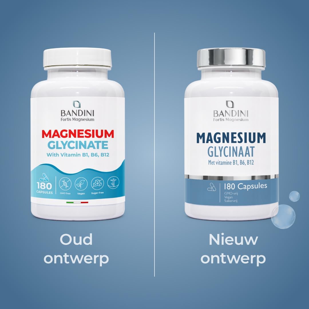 Detalle de Bandini Magnesium Bisglycinaat, 180 capsules met vitamine B1, B6 en B12