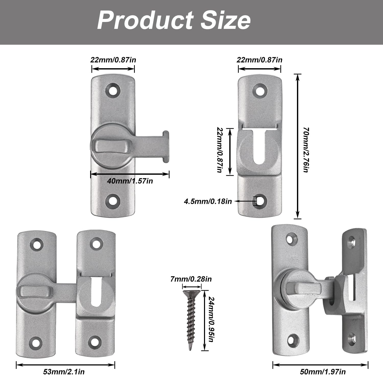 Detalle 2 de Sliding door latch, 2 pack black alloy