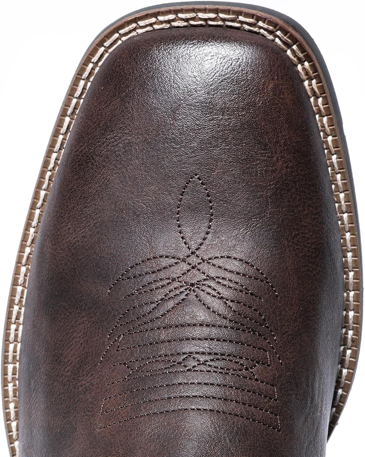 Detalle de IUV Men’s Cowboy Boots with Wide Square Toe, Western Embroidery, Pull-On Slip-Resistant Sole
