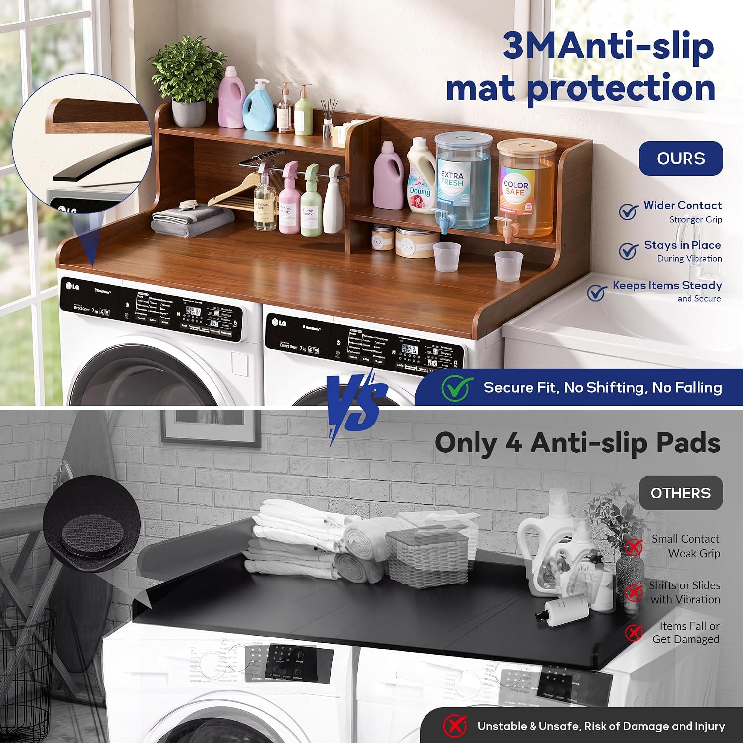 Thumbnail 3 de DTK w-hr Washer Dryer Countertop with 2-Tier Shelf and Clothes Rail, Walnut