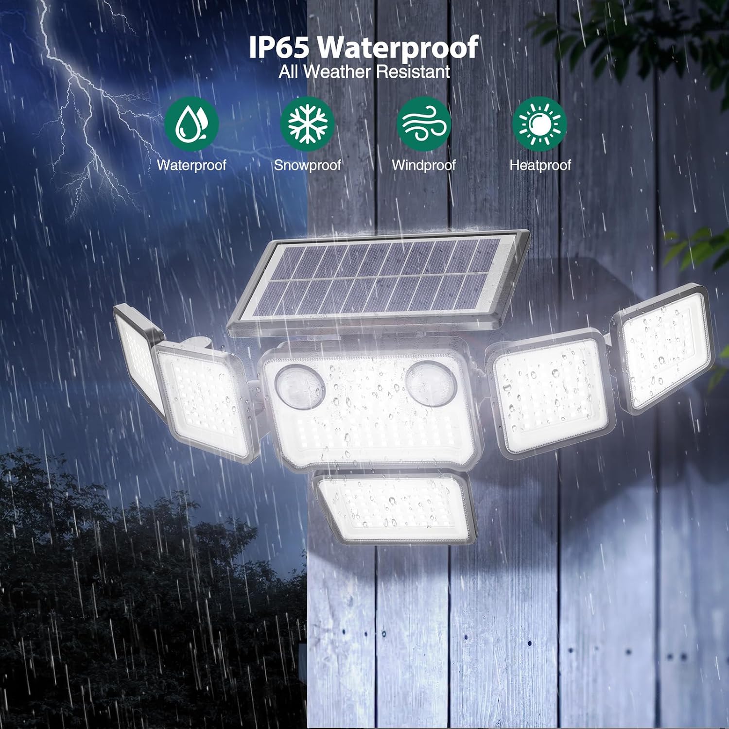 Detalle 2 de omibee OEE216C10S Solar Flood Light, 6 Adjustable Heads, 6000 Lumens, IP65