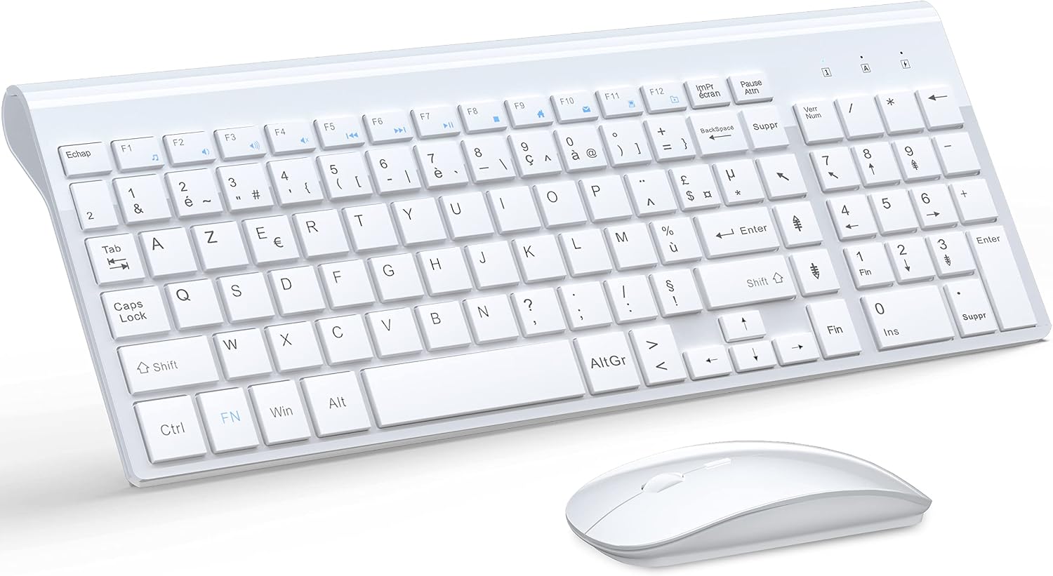 Detalle de TopMate Ensemble Clavier et Souris sans Fil Ultra-Mince – Kit Clavier + Souris 2.4G, DPI 2400, blanc