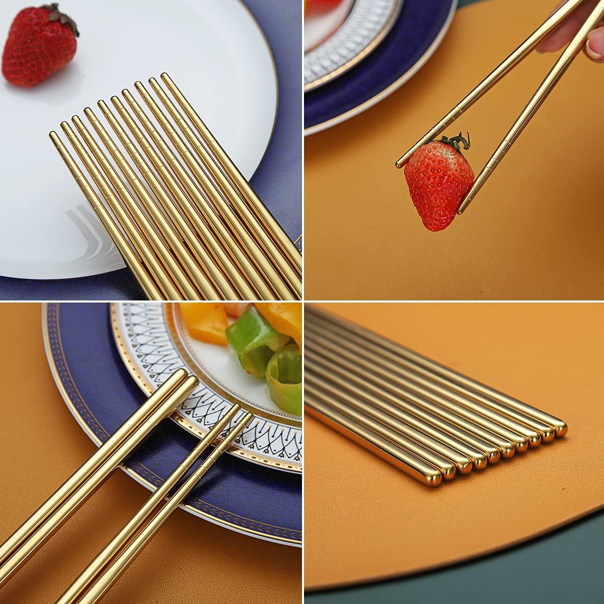Thumbnail 6 de HOMQUEN chopsticks-G eetstokjes, 10 paar goudkleurig roestvrij staal