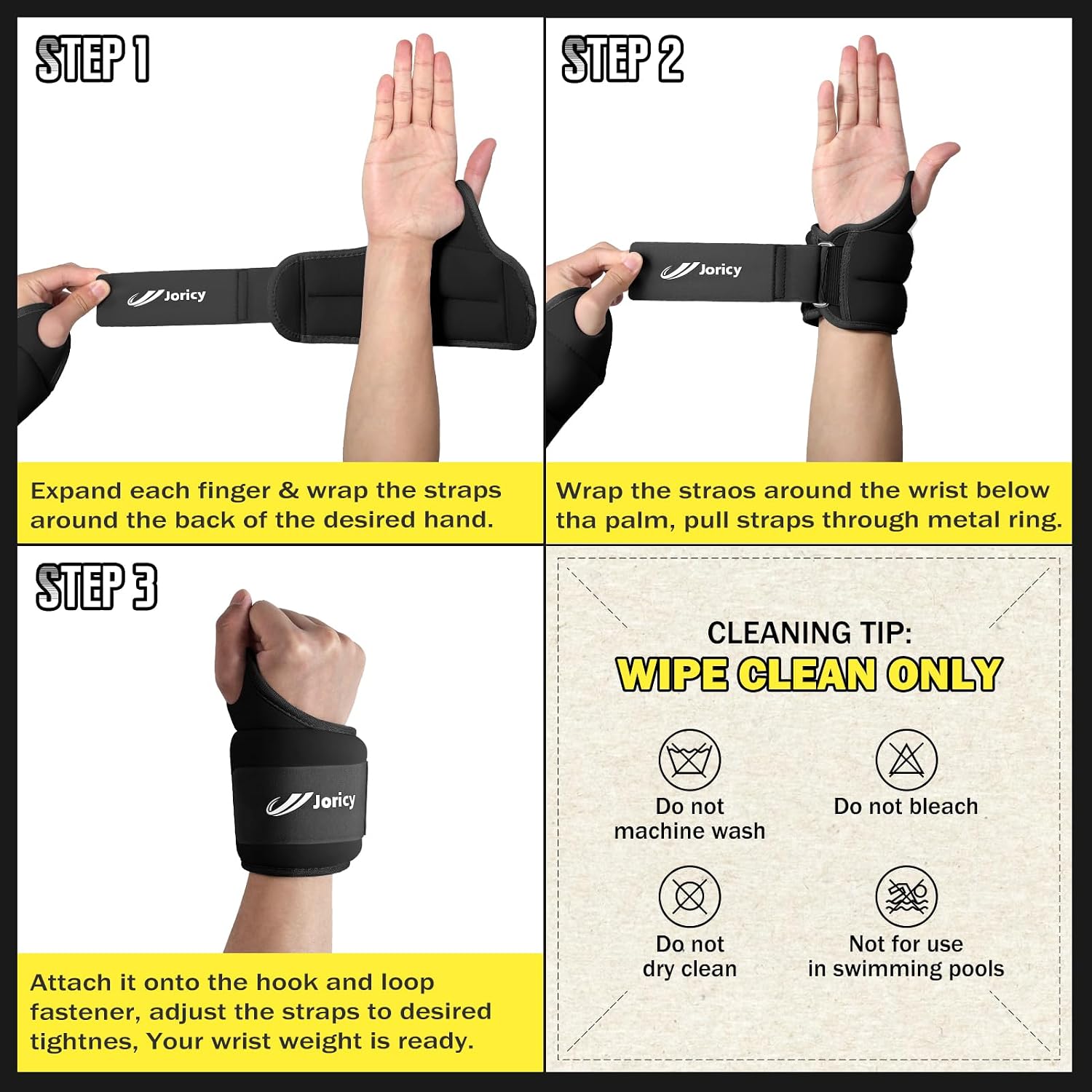 Thumbnail 6 de JORICY J-weight-002-black4LB Wrist Weights, 2 lb Each, Thumb Loops