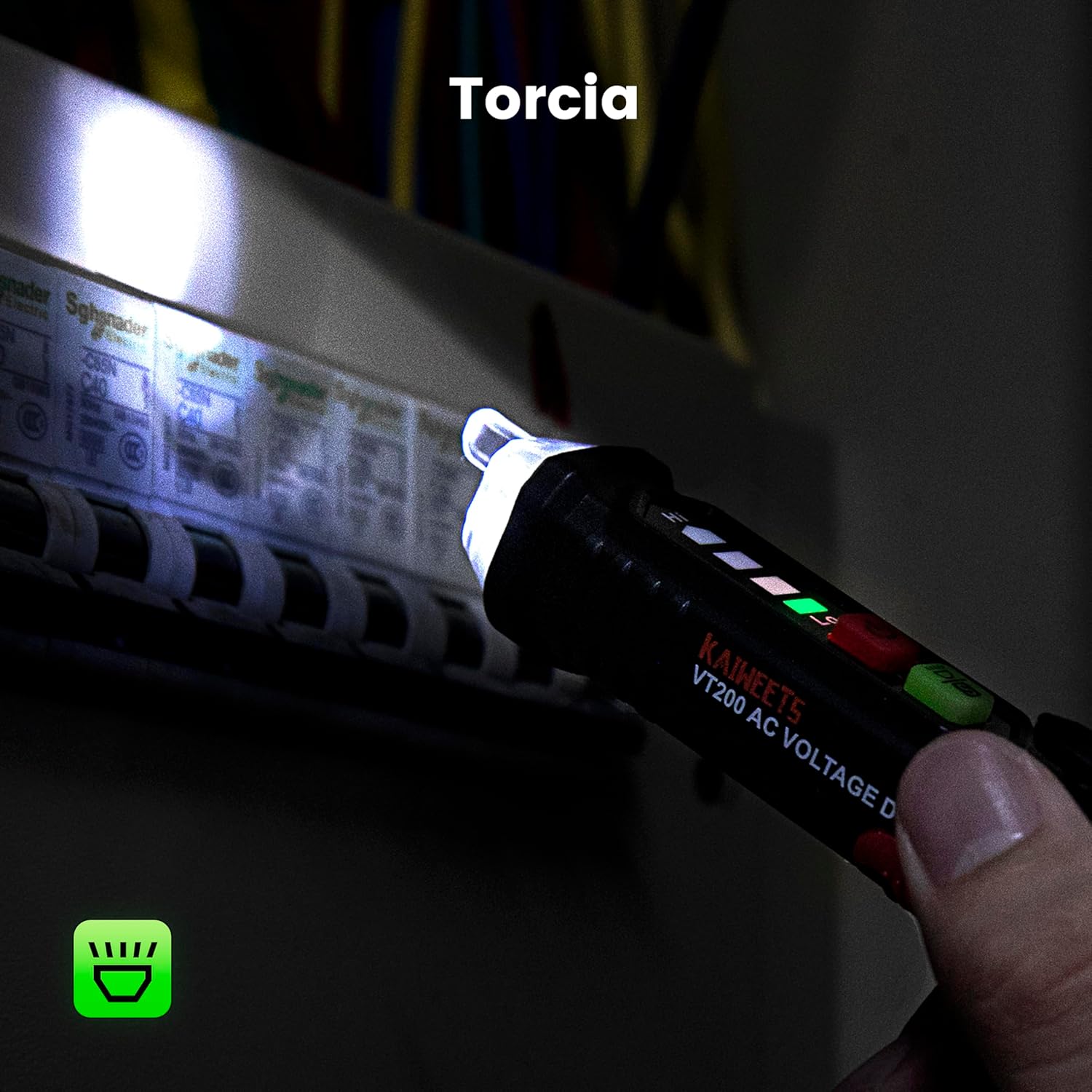 Thumbnail 5 de Tester di tensione KAIWEETS senza contatto (NCV) con doppia gamma AC 12V-1000V e allarme cicalino/luce, VT200