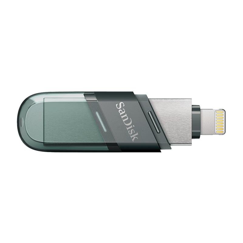 Detalle de SanDisk iXpand Flip 256 GB USB-A / Lightning gris plata: transferencia directa entre iPhone y PC