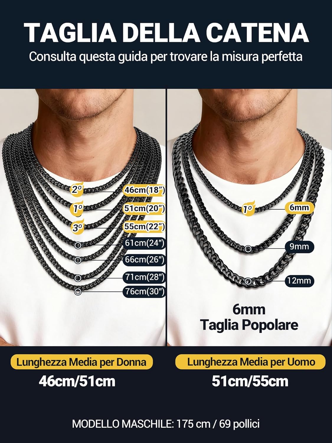 Thumbnail 4 de PROSTEEL Collana Argento Uomo – Catena Cubana Miami in acciaio inox 316L, 6/9/12 mm, 45–75 cm