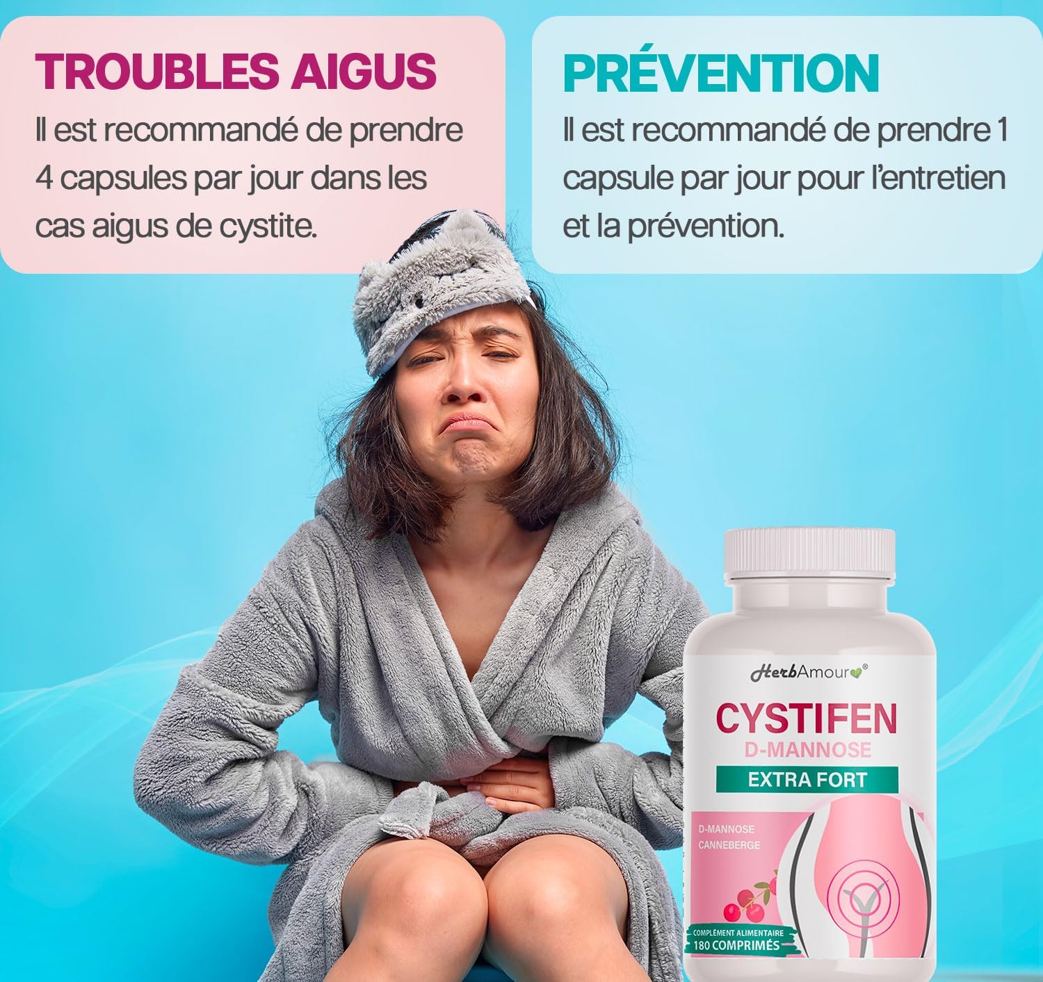 Detalle de D-MANNOSE 180 comprimés haute dose + Canneberge — Saint urinaire et cystite (Italie, sans gluten/lactose/sucre/soja)