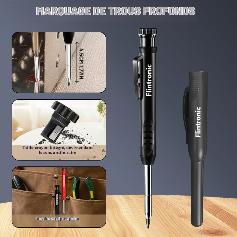 Thumbnail 2 de flintronic F1EU-4816536 timmermanspotlodenset met diepe punt en 12 navullingen