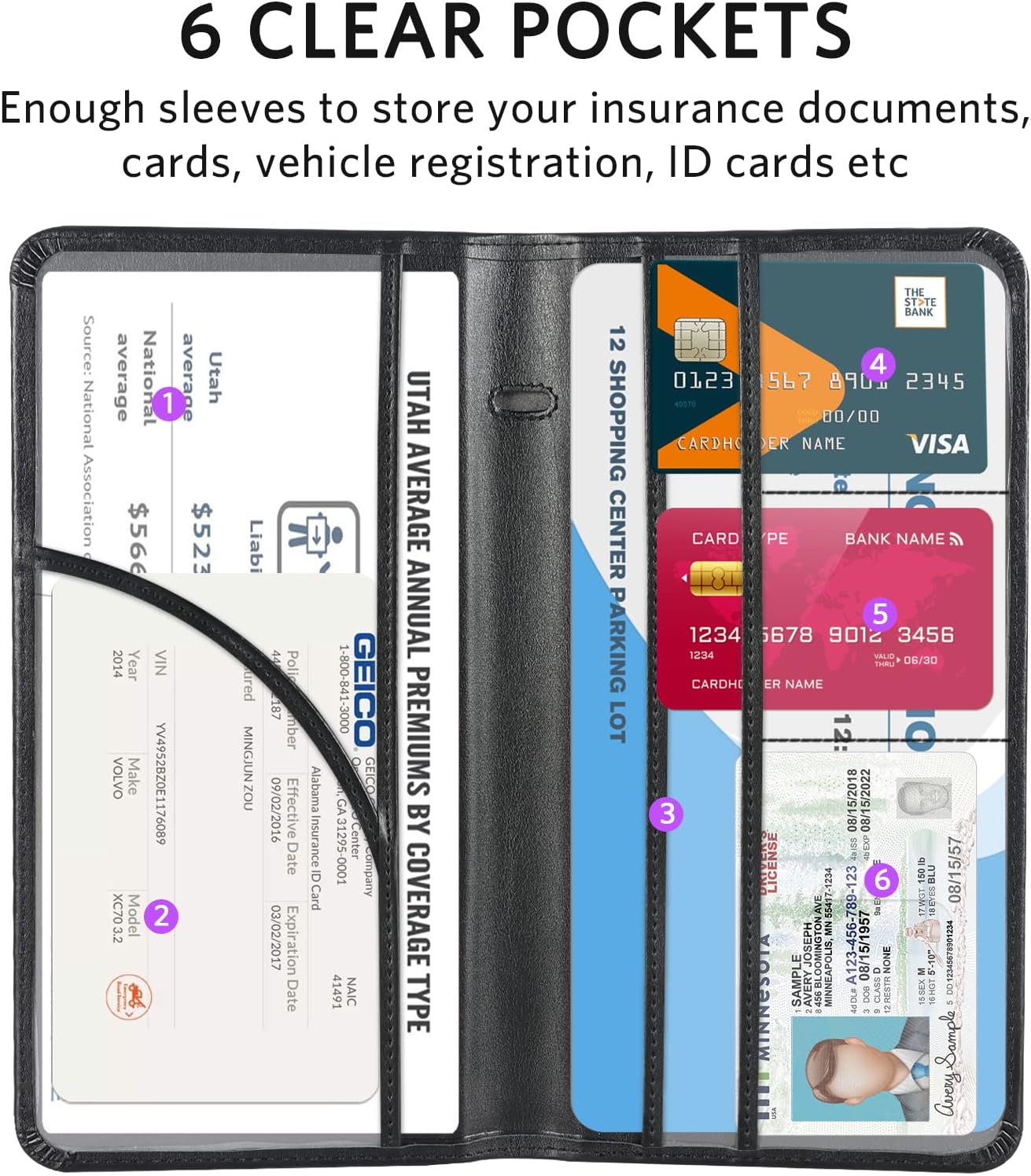 Detalle de CoBak Car Registration and Insurance Holder for Documents