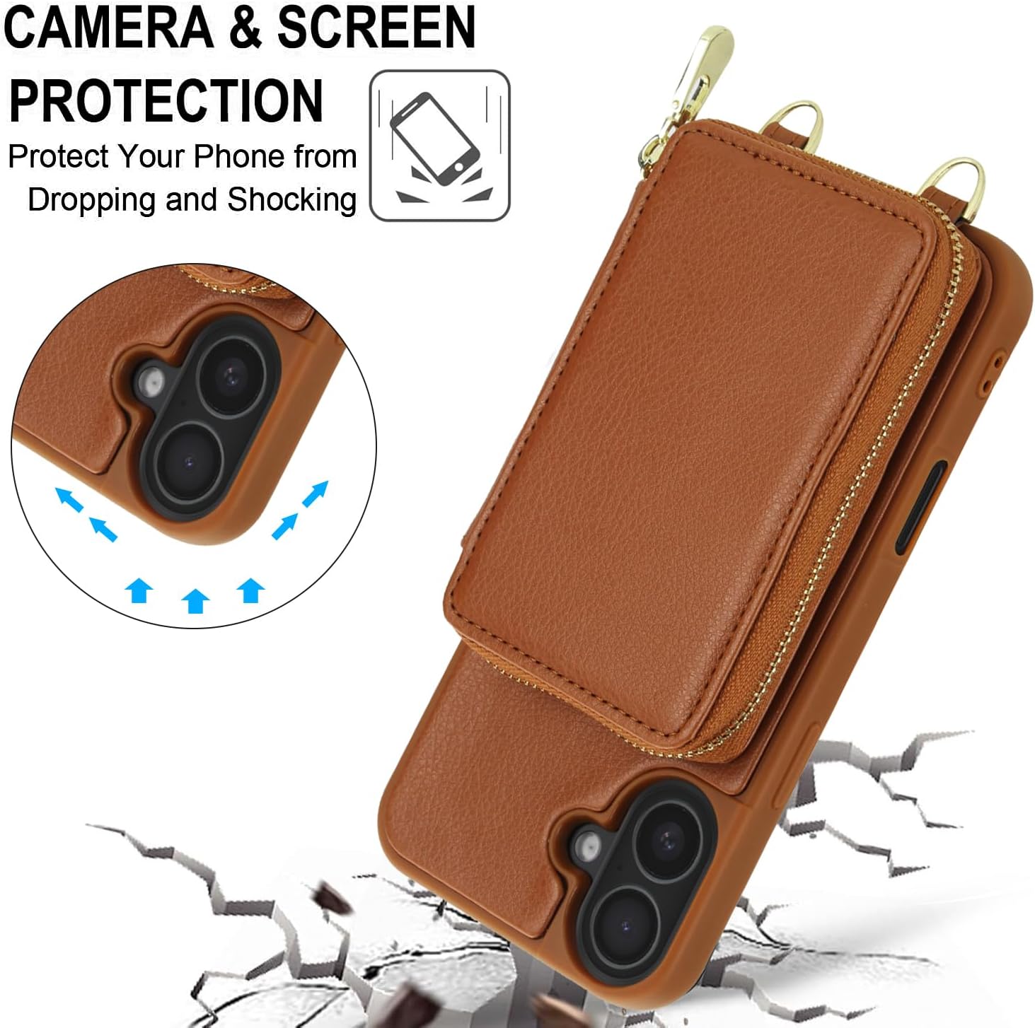 Thumbnail 4 de Asuwish iPhone 17 6.3 inch Wallet Case with Tempered Glass Screen Protector and Detachable Straps
