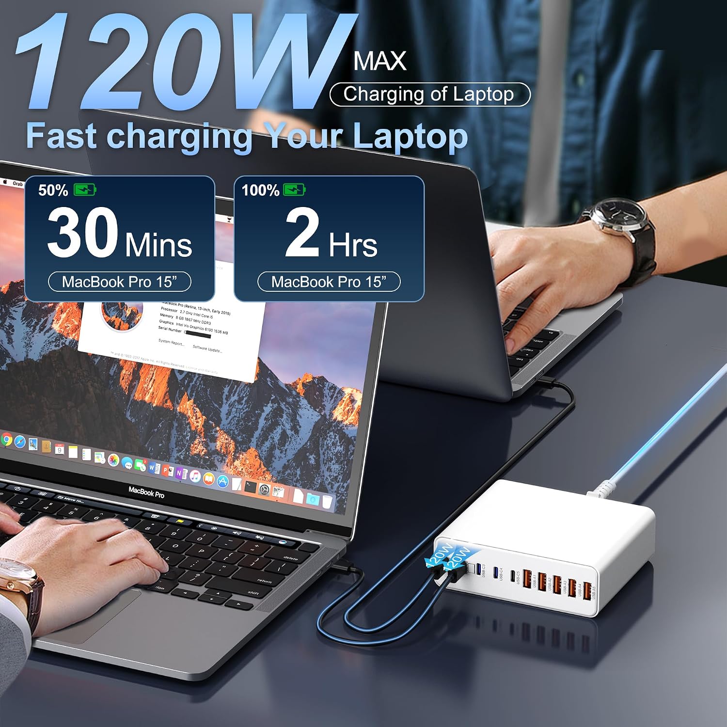 Detalle de 800W USB C Charger Block: 10-Port GaN Fast Charging Station for MacBook, iPhone, iPad, Dell XPS and More