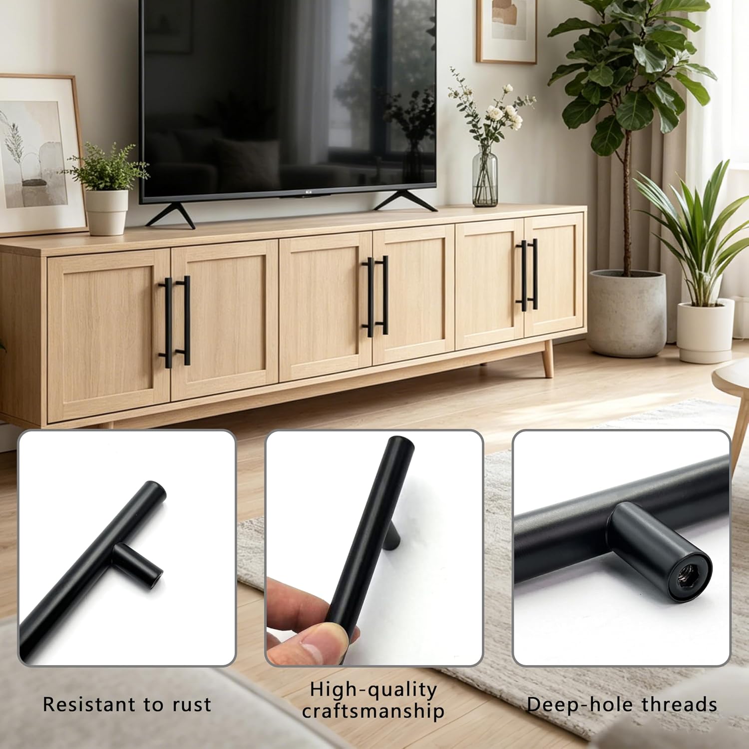Detalle de AITODOS TA GMBS-20 Kitchen Cupboard Handles, Matte Black Stainless Steel, 128mm Centres