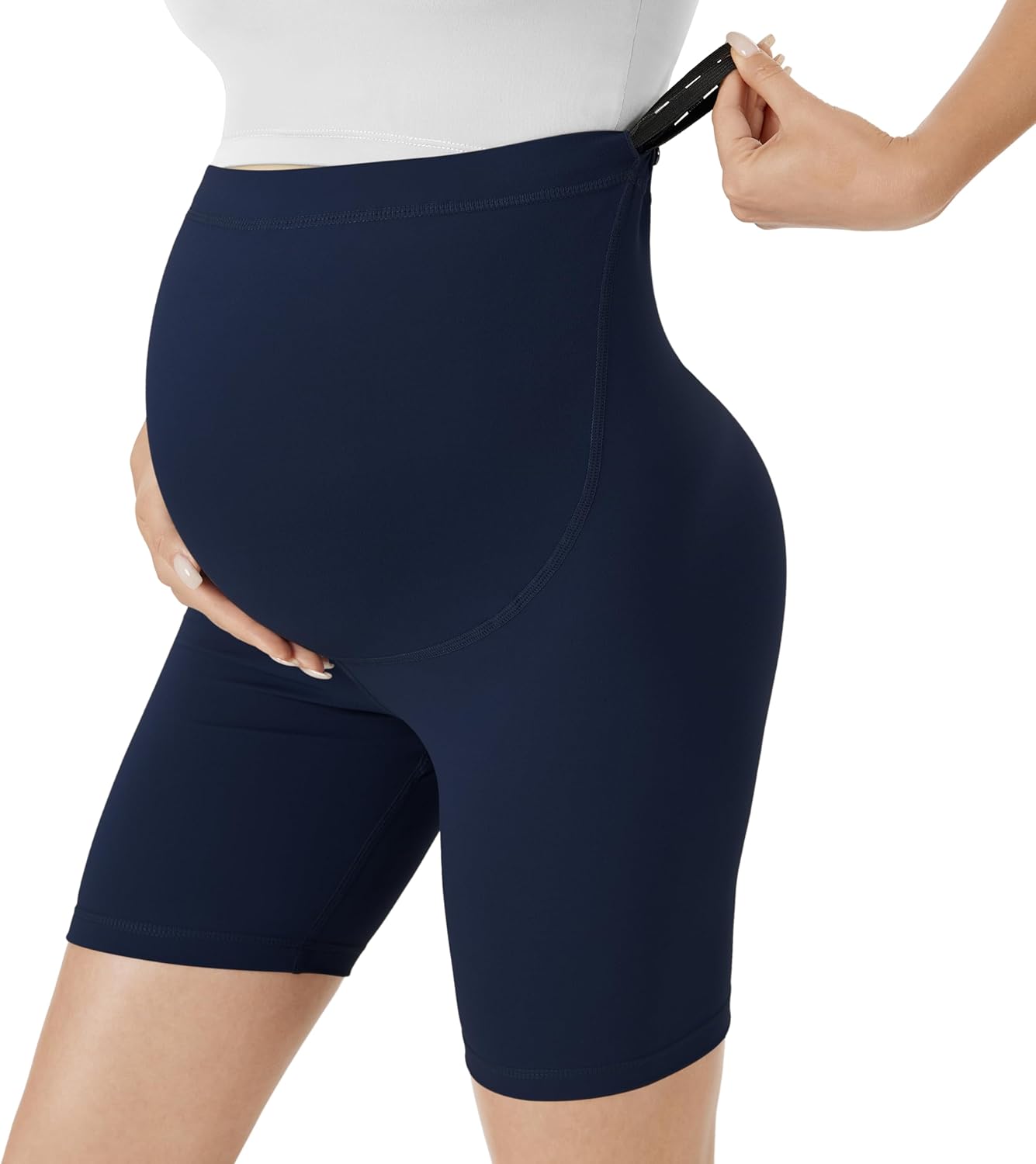 Detalle de VALANDY Creamlush Maternity Shorts Over The Belly: Comfortable, versatile pregnancy biker shorts