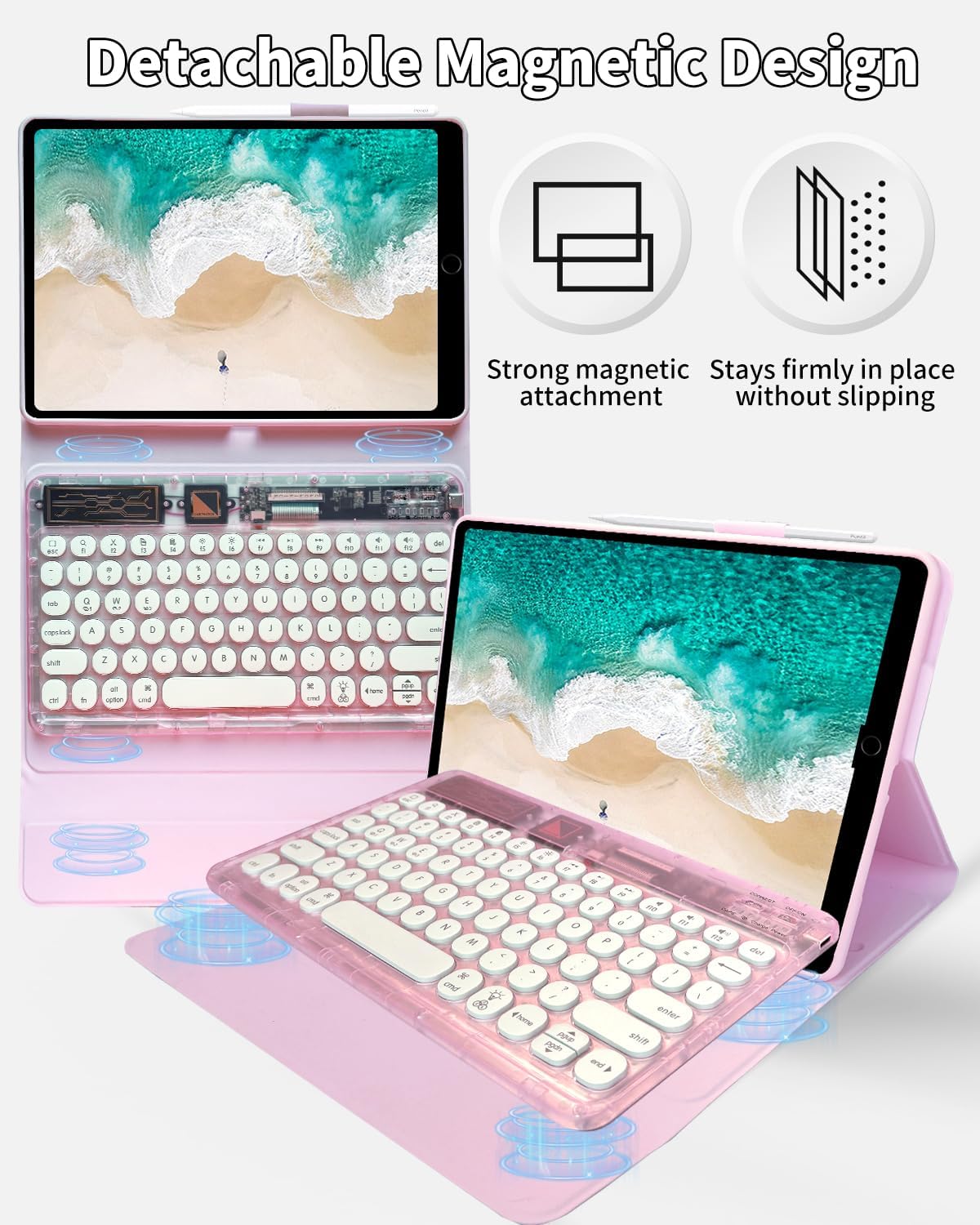 Detalle 1 de Sazfli toetsenbordhoes voor iPad 10,2 inch met afneembaar toetsenbord en verlichting