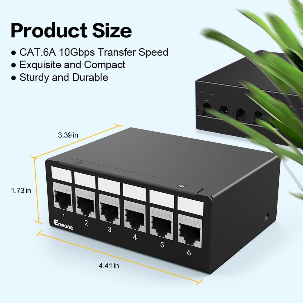 Detalle 2 de Enmane 1U 6ポート CAT6Aパッチパネル、シールドタイプ・カプラー内蔵・防塵カバー付き