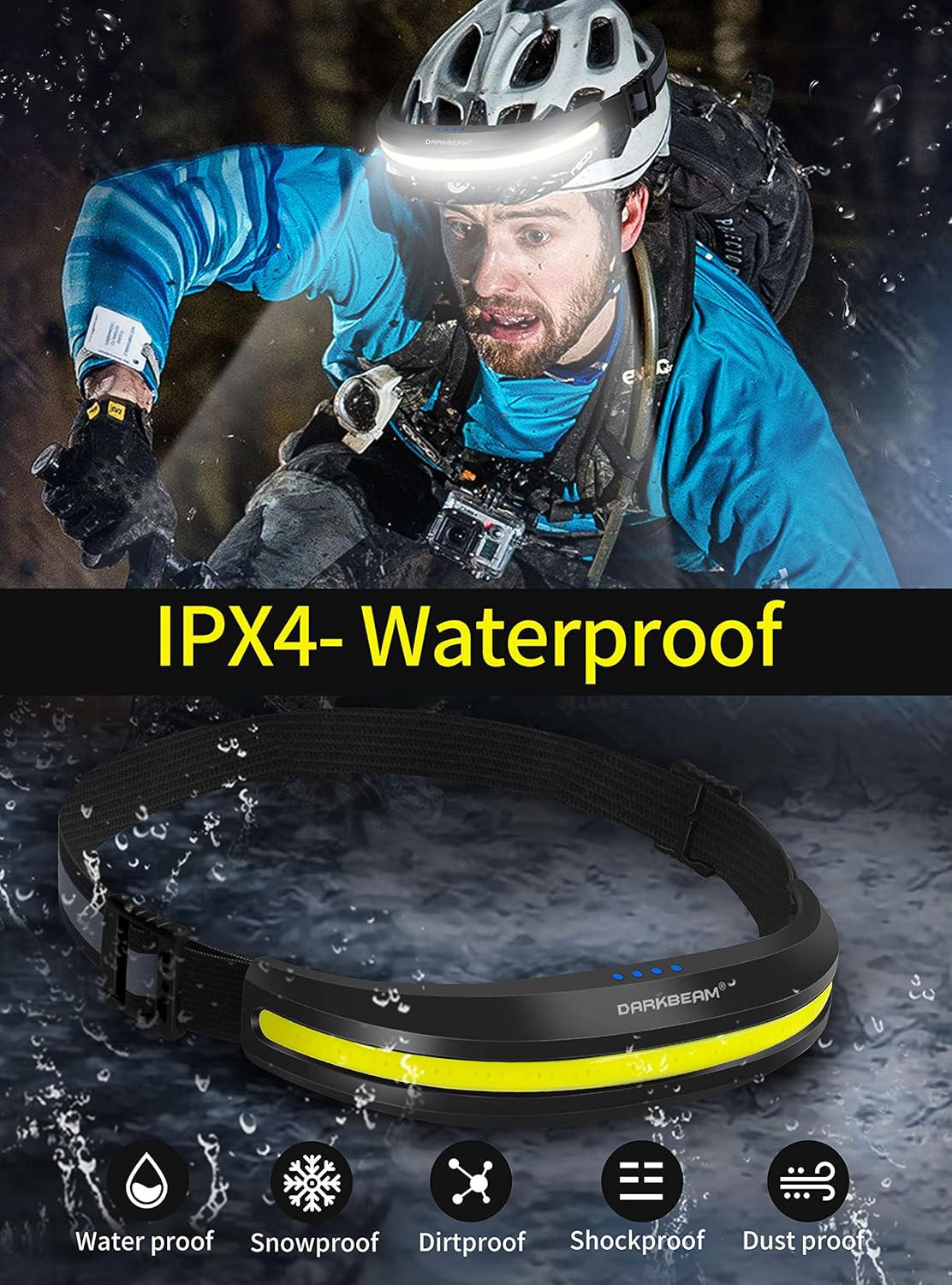 Thumbnail 5 de DARKBEAM Head Torch USB-C Rechargeable LED Headlamp with 230° COB Floodlight – 2-Pack