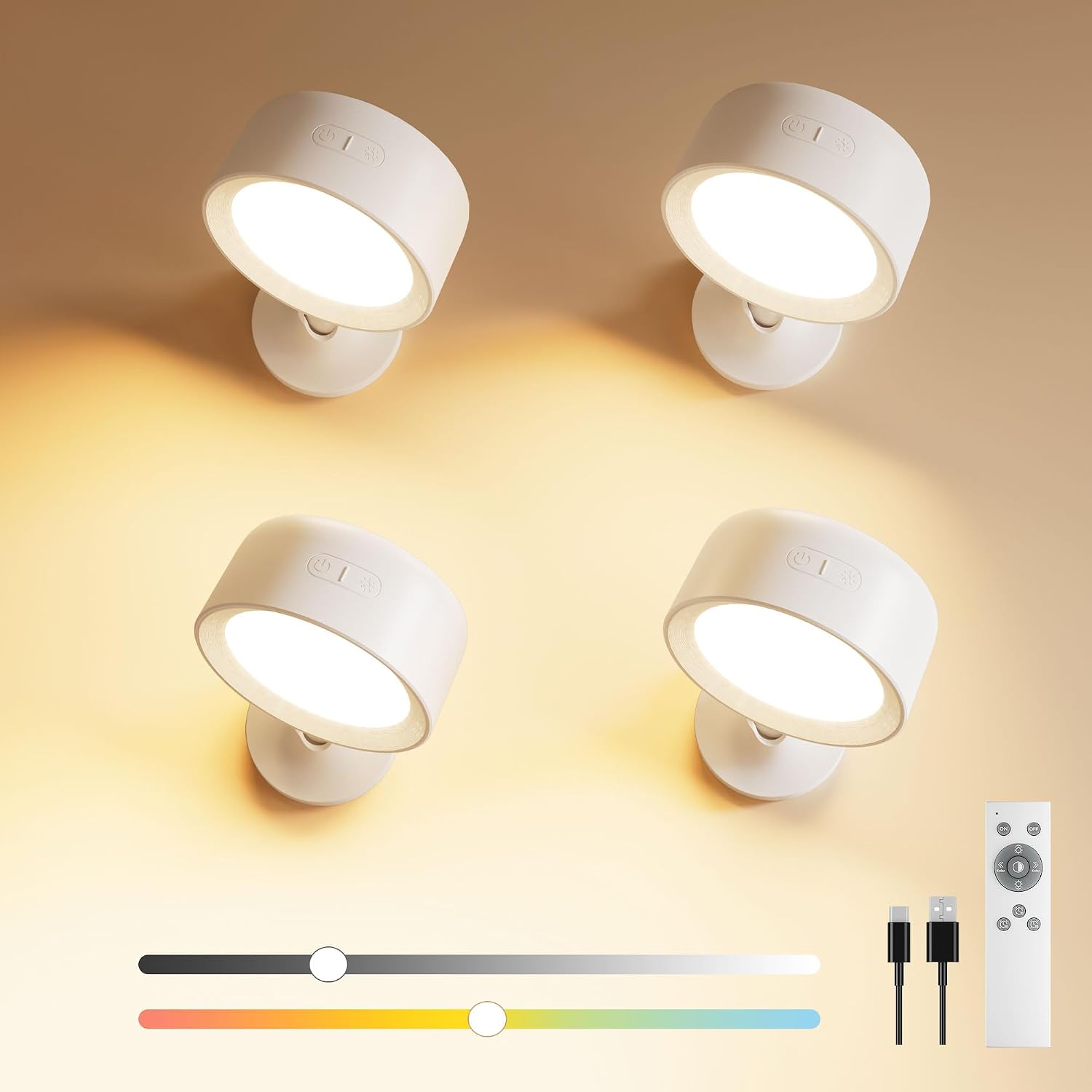 Detalle de FULEN WL11 Rechargeable LED Wall Lights, 4-Pack, 18 Colours, Touch and Remote Control