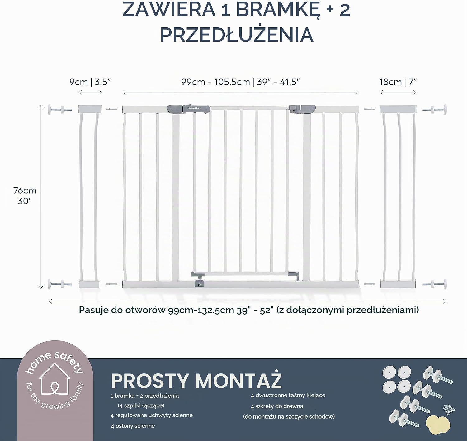 Detalle 2 de Dreambaby Ava bardzo szeroka bramka zabezpieczająca z przedłużkami 9 i 18 cm