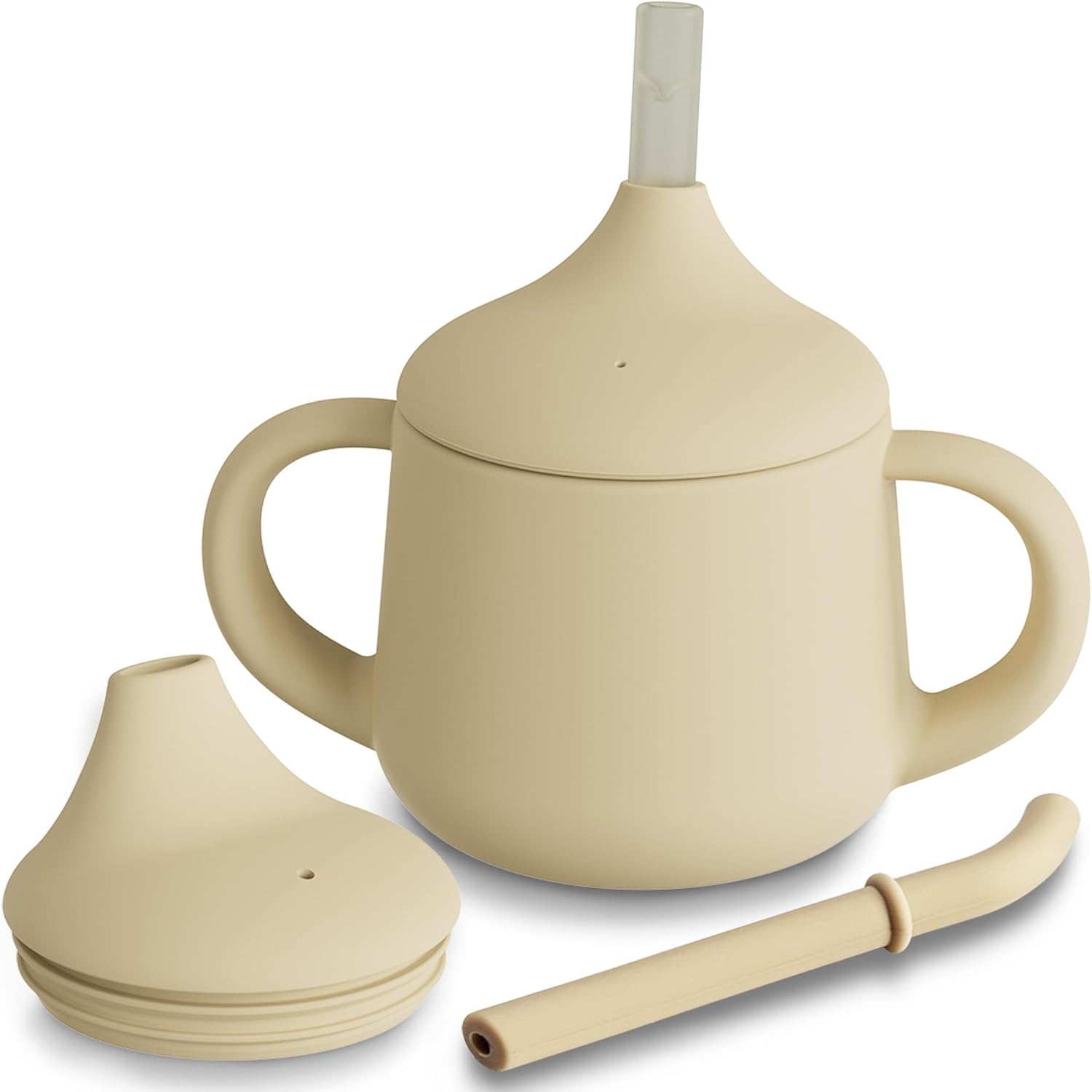 Detalle 2 de Moonkie Silikon Baby-Trinklernbecher ab 6 Monaten (120 ml) mit 2 Strohhalmen – auslaufsichere Schnabeltasse in Sage