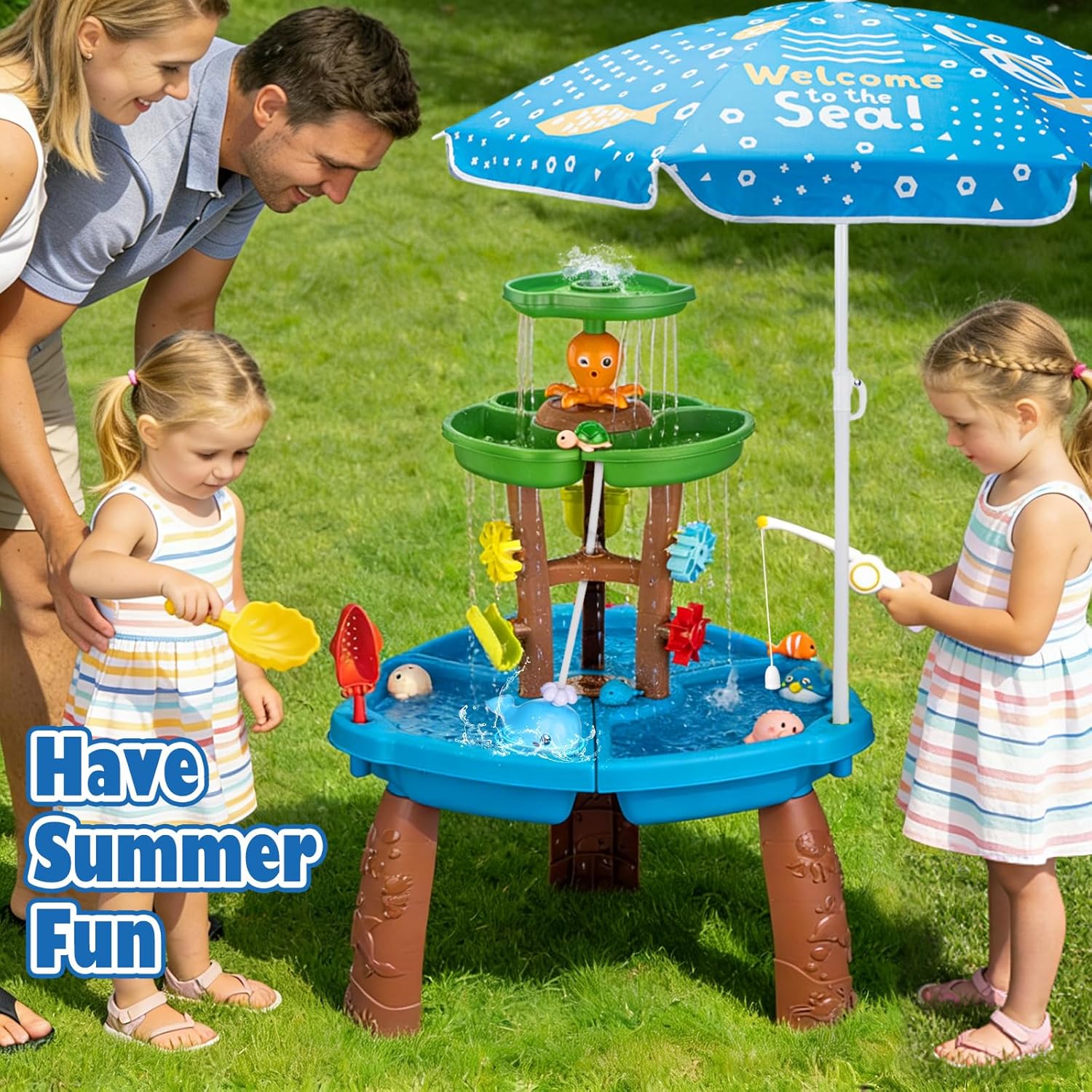 Thumbnail 4 de VROGTIK Toddler Water Table with Fishing Toys and Umbrella – Outdoor Sensory Play for 4–8 Year Olds
