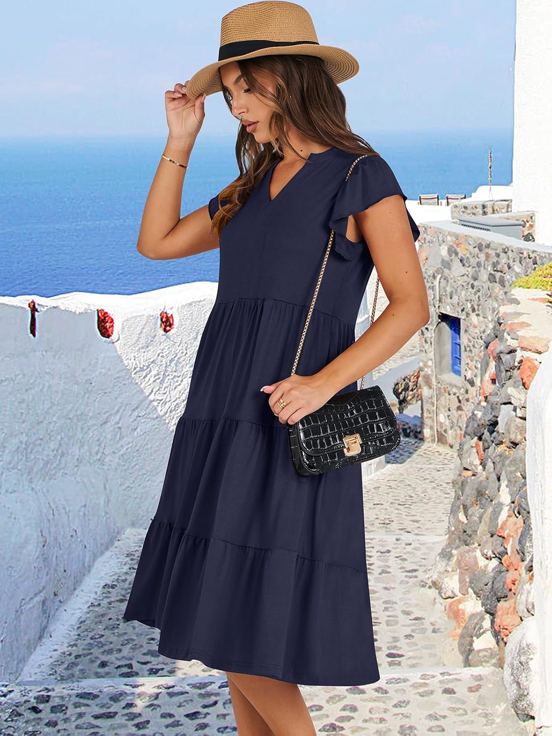 Thumbnail 2 de ANRABESS Women's Summer Dress with Ruffle Sleeves and V-Neck