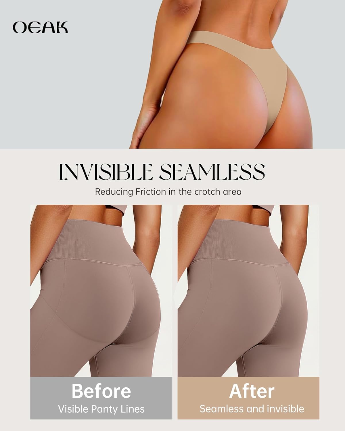 Thumbnail 4 de OEAK Seamless Thongs for Women: No Show, No Visible Lines, Comfortable for Workouts