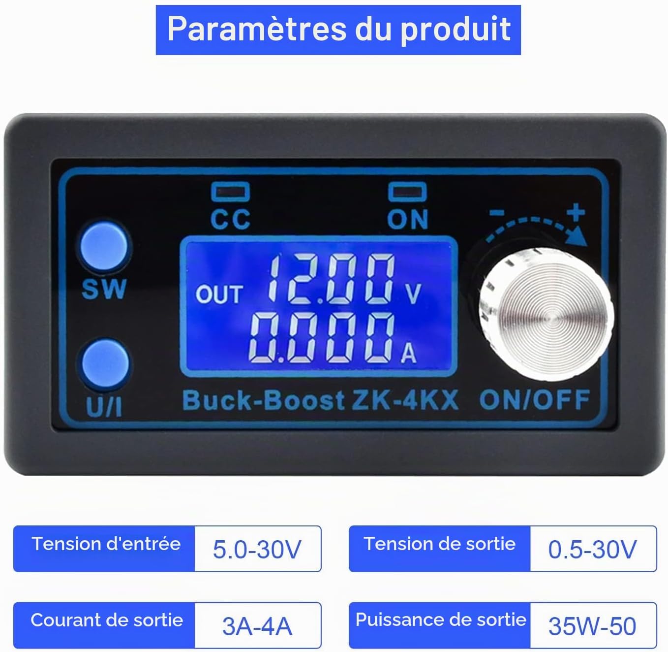 Detalle de Heemol buck-boost DC-omzetter met lcd-display, 0,5–30 V en regelbare uitgang