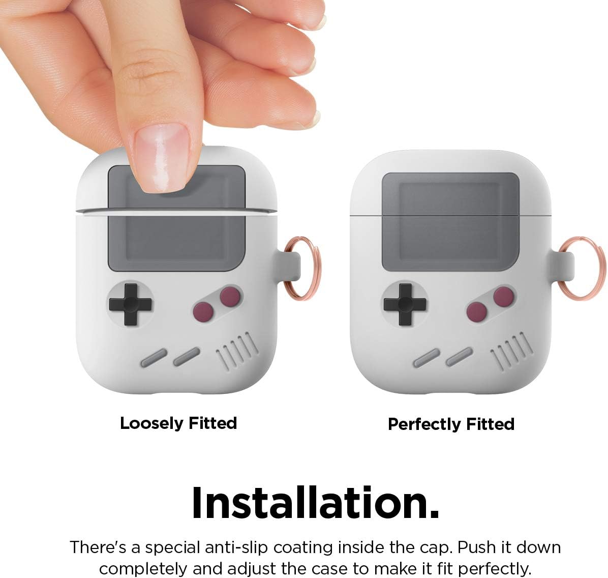 Detalle de elago Coque AW5 pour Apple AirPods 1 & 2 (étui style console de jeux gris) avec mousqueton