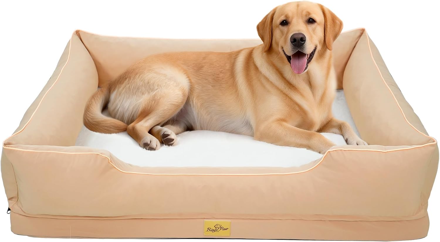 Detalle de BingoPaw XXL Orthopedic Dog Bed Sofa – Beige 2XL (111x88x23cm)