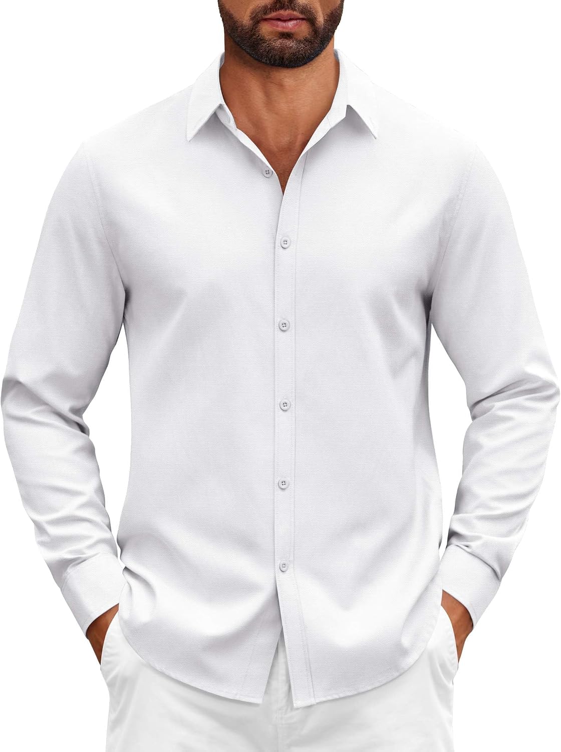 Detalle de COOFANDY Chemise Homme à Manches Longues en Coton – Coupe Classique Boutonnée