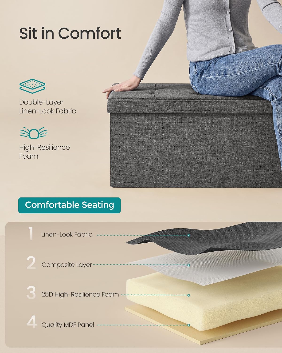 Detalle 1 de SONGMICS Folding Storage Ottoman Bench 30 Inches
