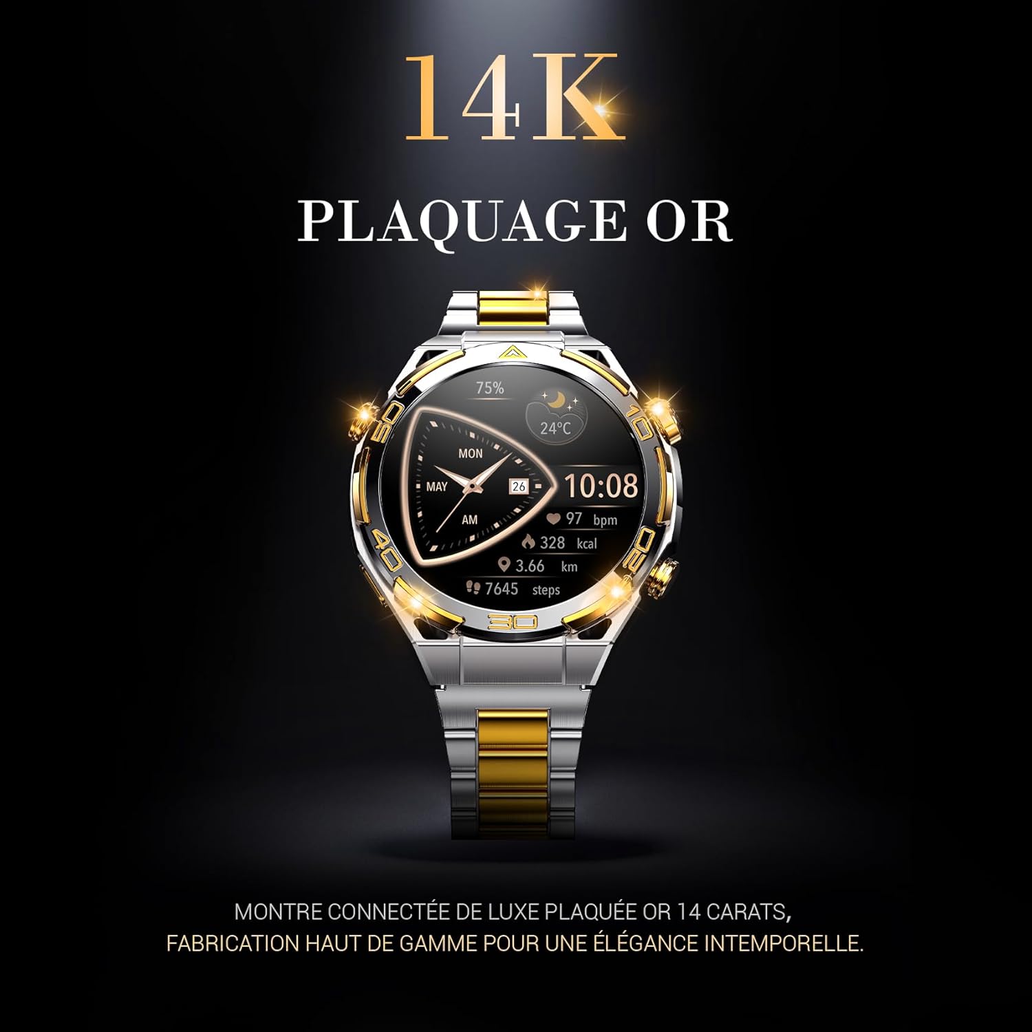Detalle de Blackview Montre connectée Homme W90Pro 14K Or Luxe avec IA ChatGPT, écran AMOLED 1,43" et GPS intégré