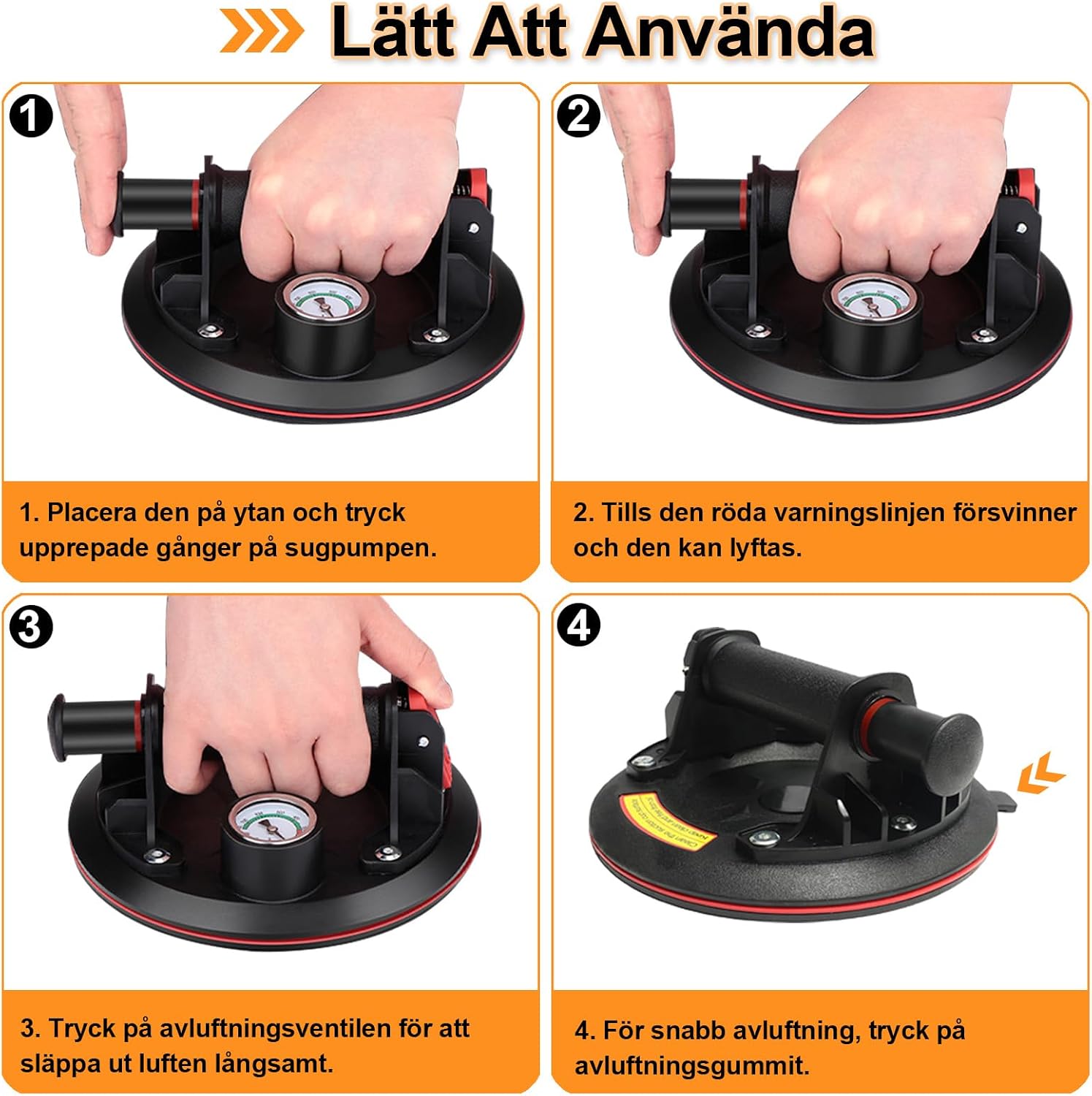 Thumbnail 6 de TQPXZO sugkoppslyftare, 20 cm, 2-pack med manometer och 230 kg maxlast