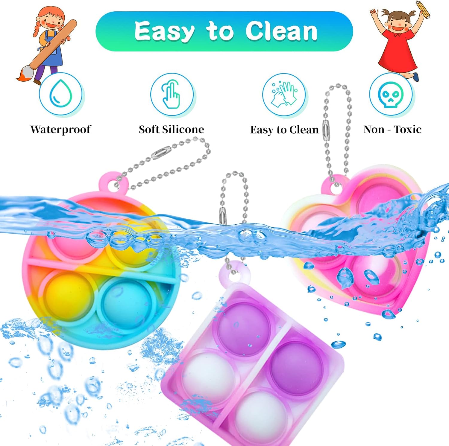 Detalle de ONKULL Pop Fidget Keychain 30-Pack mini pop-it toys