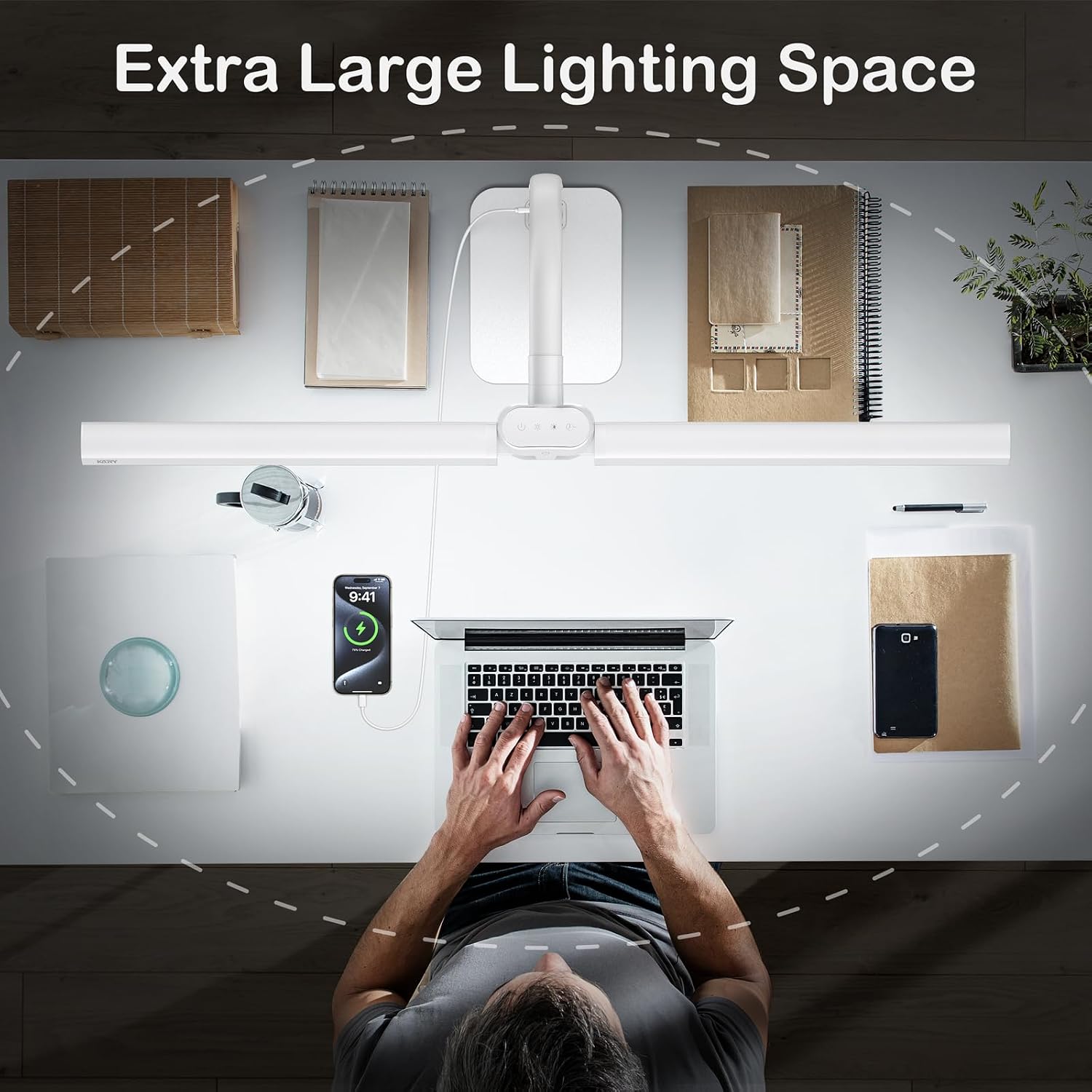 Detalle 2 de Kary 24W LED Desk Lamp with USB charging, dimming & remote control (white)
