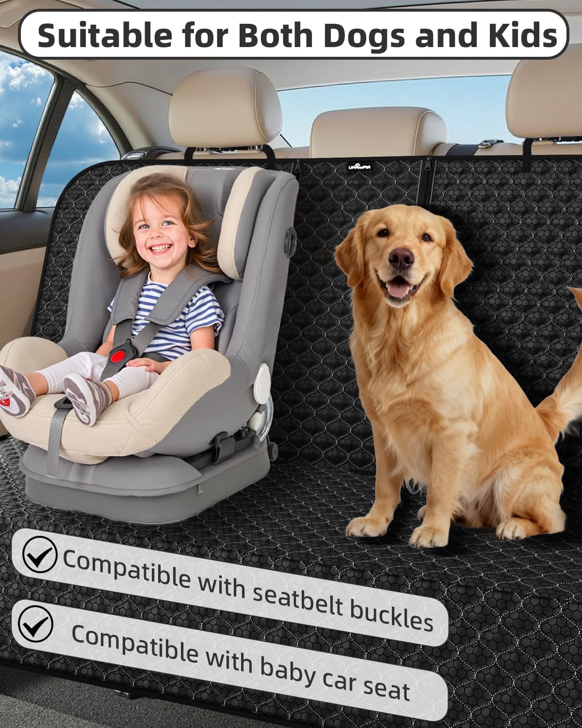 Detalle 2 de UPAWPIA Dog Car Seat Cover: Waterproof & Non-slip Back Seat Protector for Most Cars