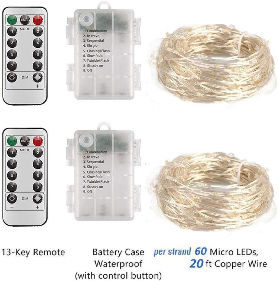 Thumbnail 3 de FANSIR Fairy String Lights (2 Set, 33ft, 100 LEDs per set) with Remote Control, 8 Modes, IP65 Battery Operated Silver Wire