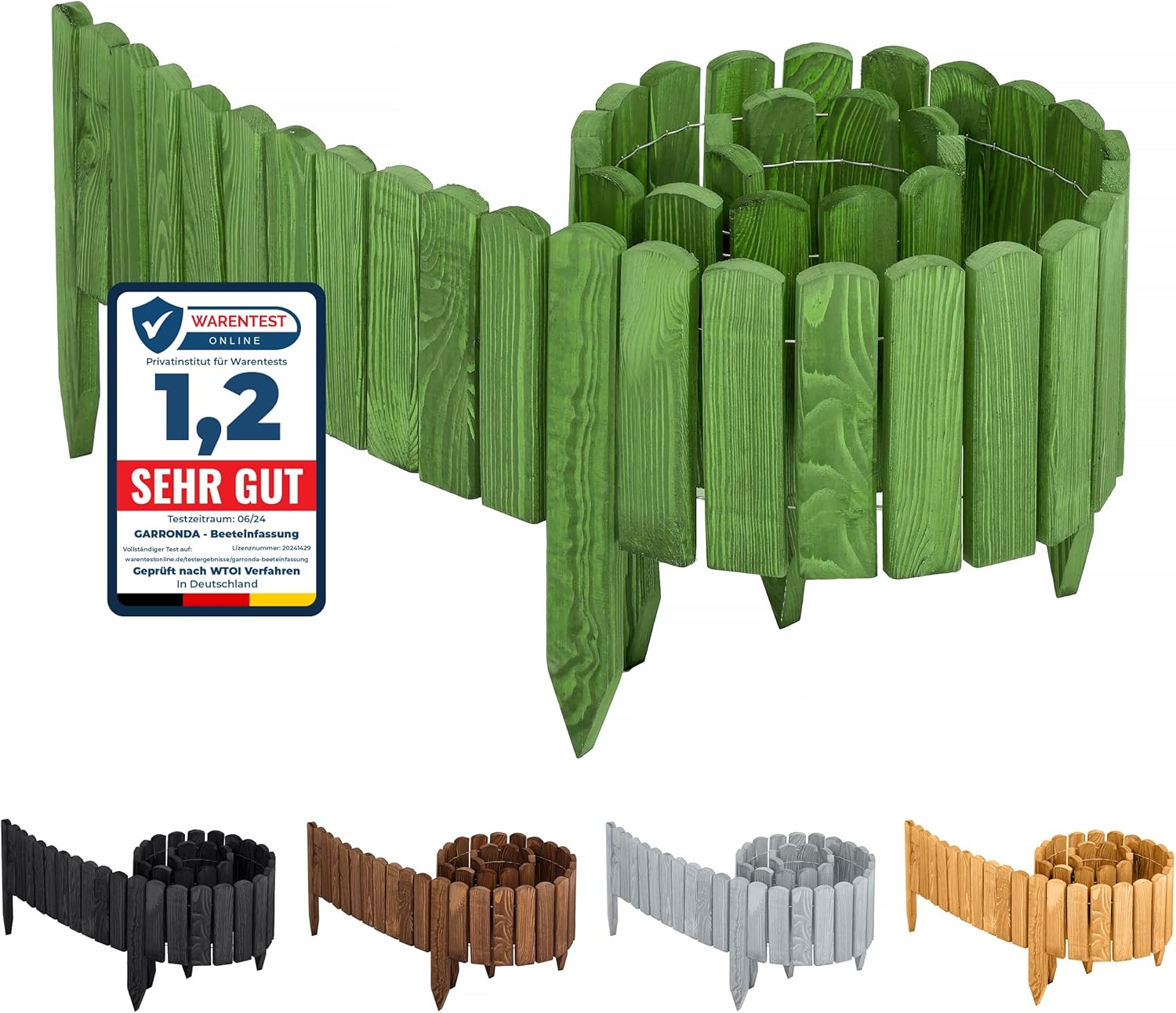 Garronda Rollborder GD-0046 bordura flessibile in legno per aiuole e prato, verde scuro, altezza 30 cm, lunghezza 200 cm