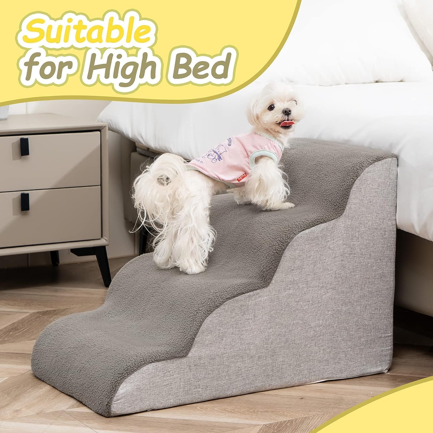 Detalle de Uross Dog Stairs for Small Dogs – 4-Tier High-Density Foam Steps with 17° incline for Bed Access